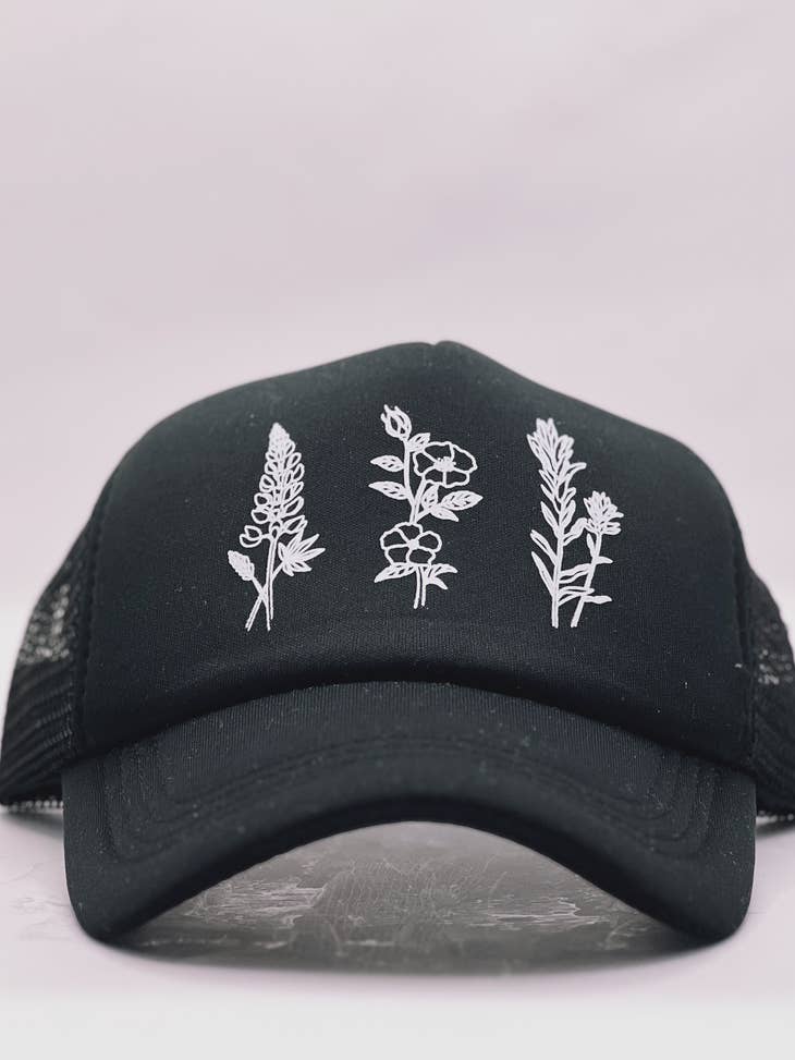 Wildflower - Black Trucker Hat - Kid Sizing