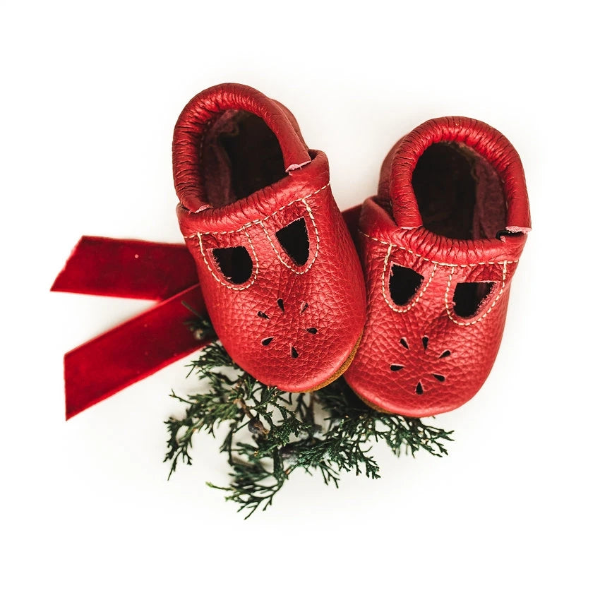 Starry Knight Designs - Cherry Red T-Strap Soft Soled Shoe - Multiple Sizes