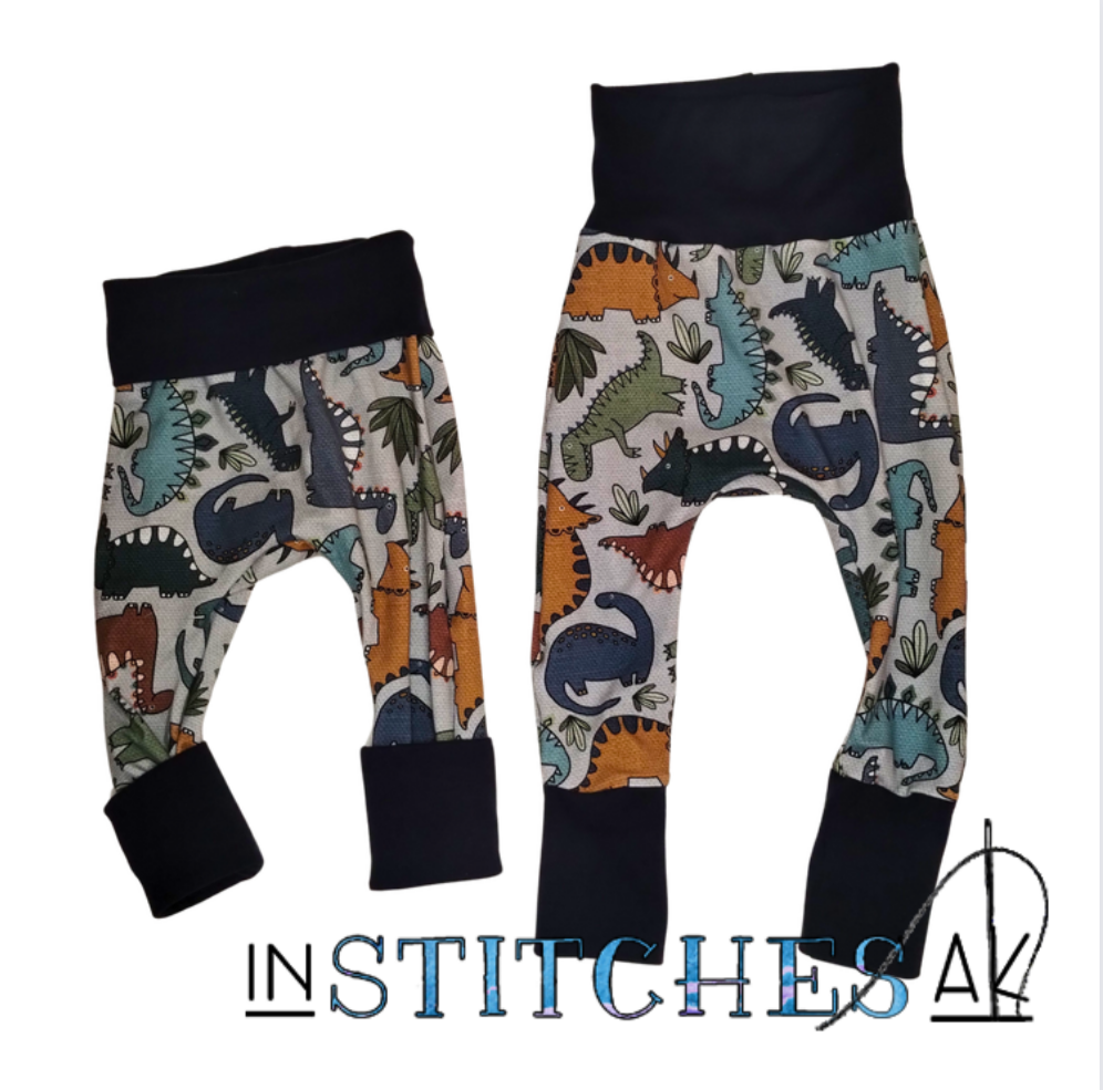 Burlap Dino Grow With Me Hoodies and Pants - Multiple Sizes