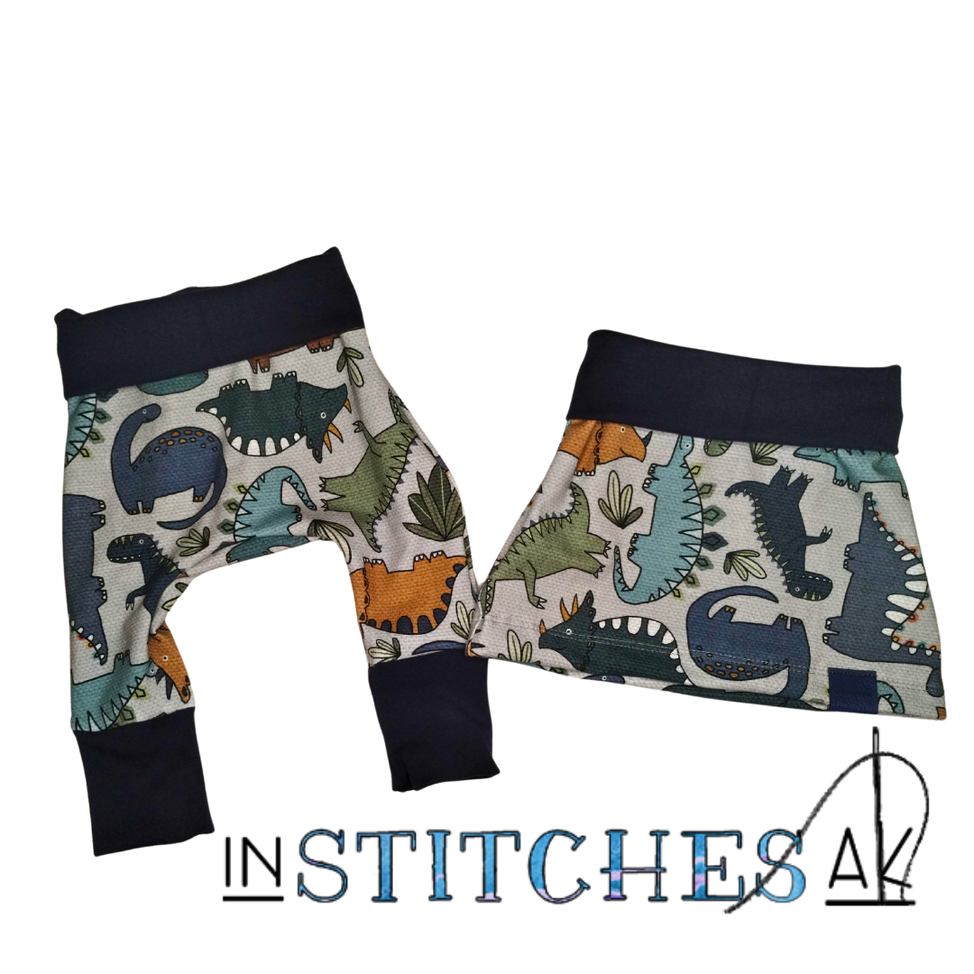 Burlap Dino Grow With Me Hoodies and Pants - Multiple Sizes