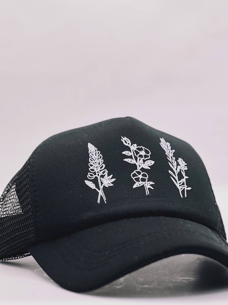 Wildflower - Black Trucker Hat - Kid Sizing