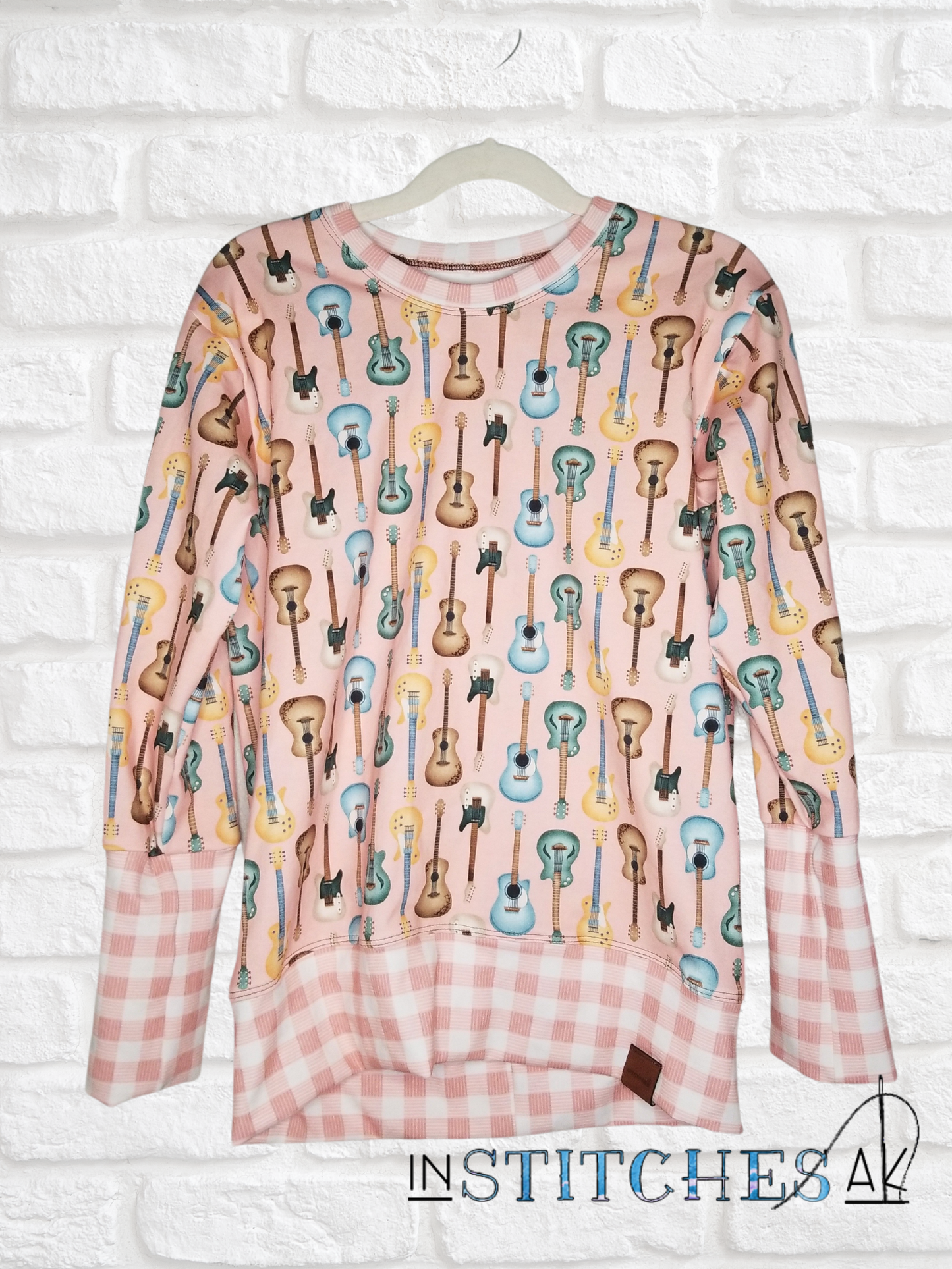 Pink Guitar Grow With Me Pullover - 6-9Y