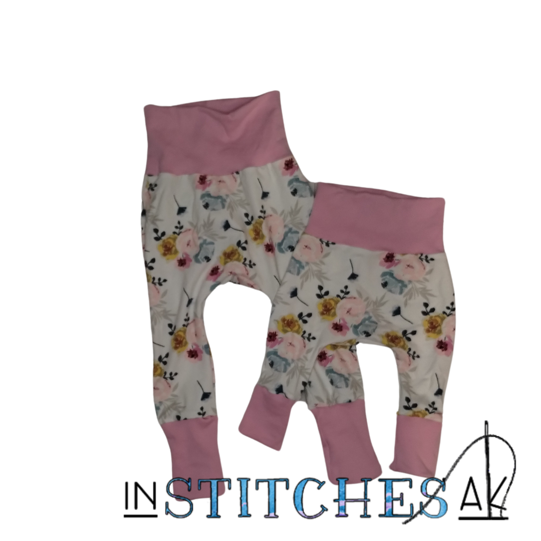 Pink and Blue Floral Grow With Me Pants - Multiple Sizes