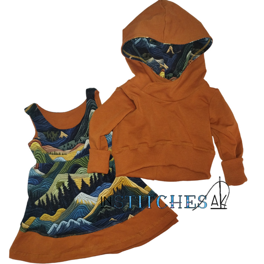 Threaded Mountains Grow With Me Dress with Cropped Hoodie - Multiple Sizes