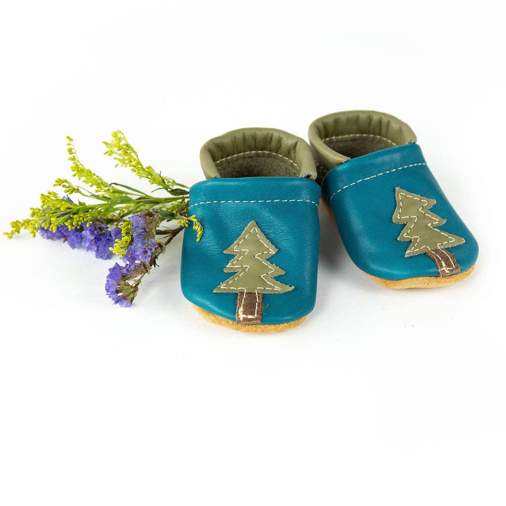 Starry Knight Designs - Cerulean Pine Trees Soft Soled Shoe - Multiple Sizes