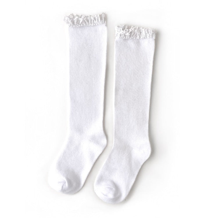 White Lace Top Knee High Socks - Little Stocking Co